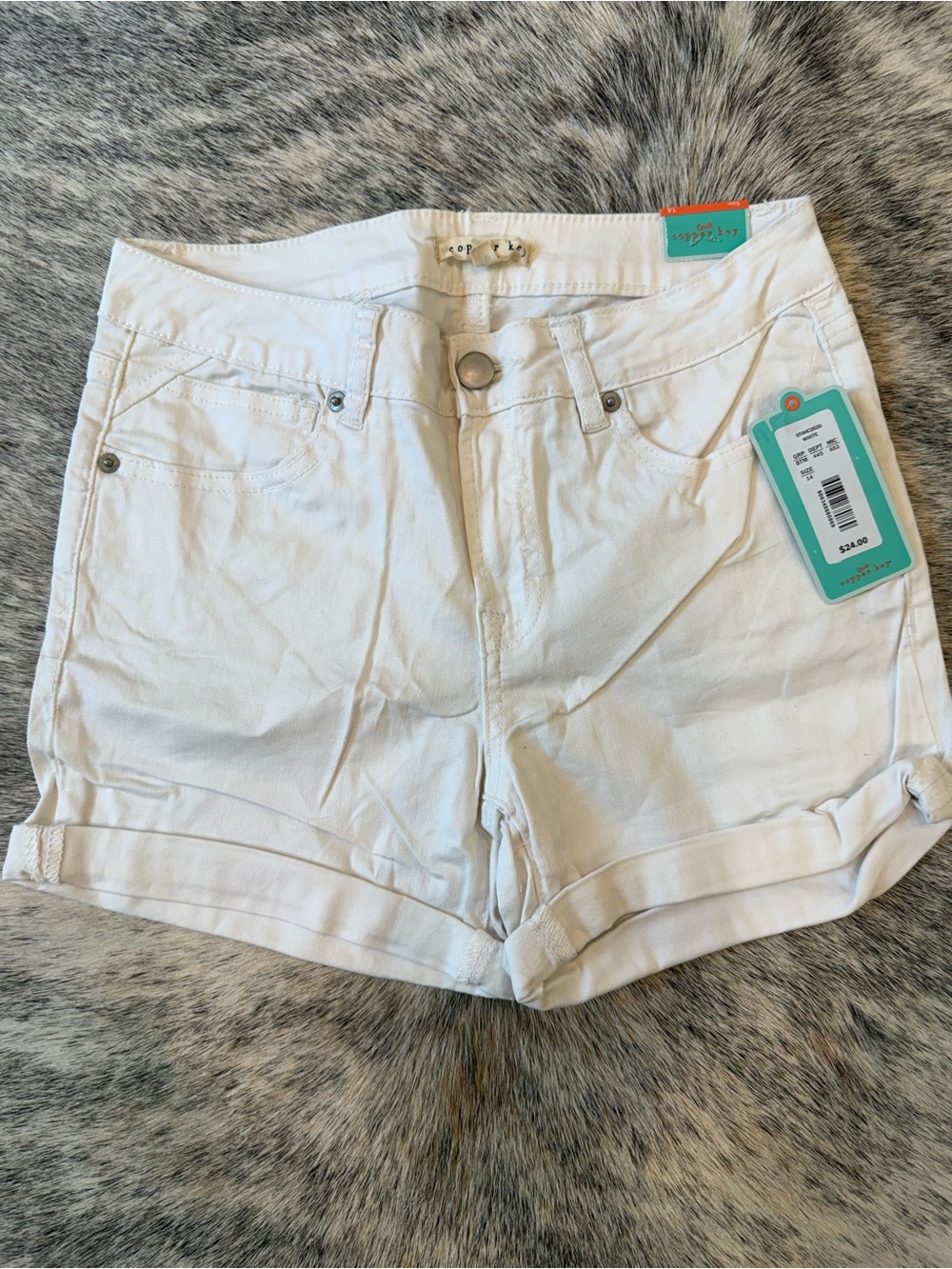 Copper Key White High-Rise Rolled Hem Denim Shorts